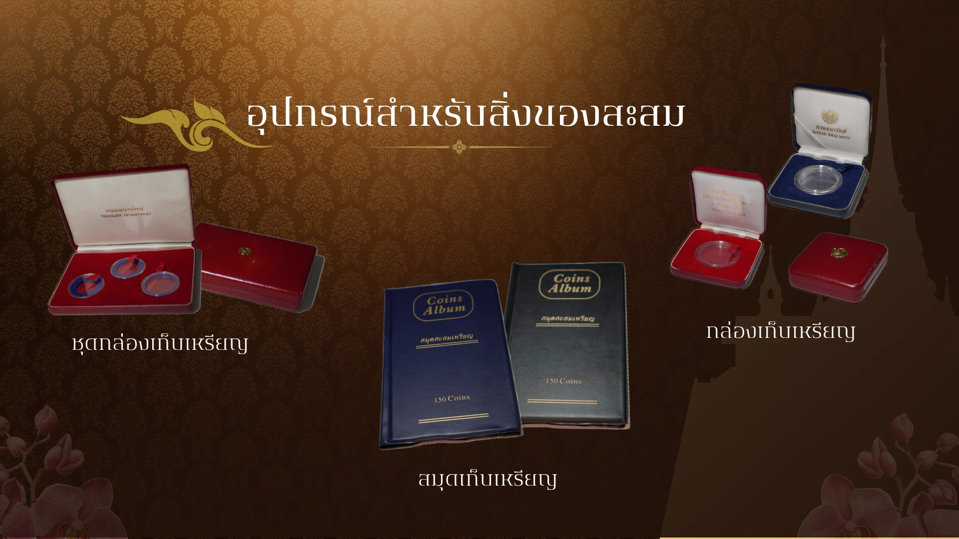 อุปกรณ์สำหรับสิ่งของสะสม กล่องเก็บเหรียญ สมุดเก็บเหรียญ
